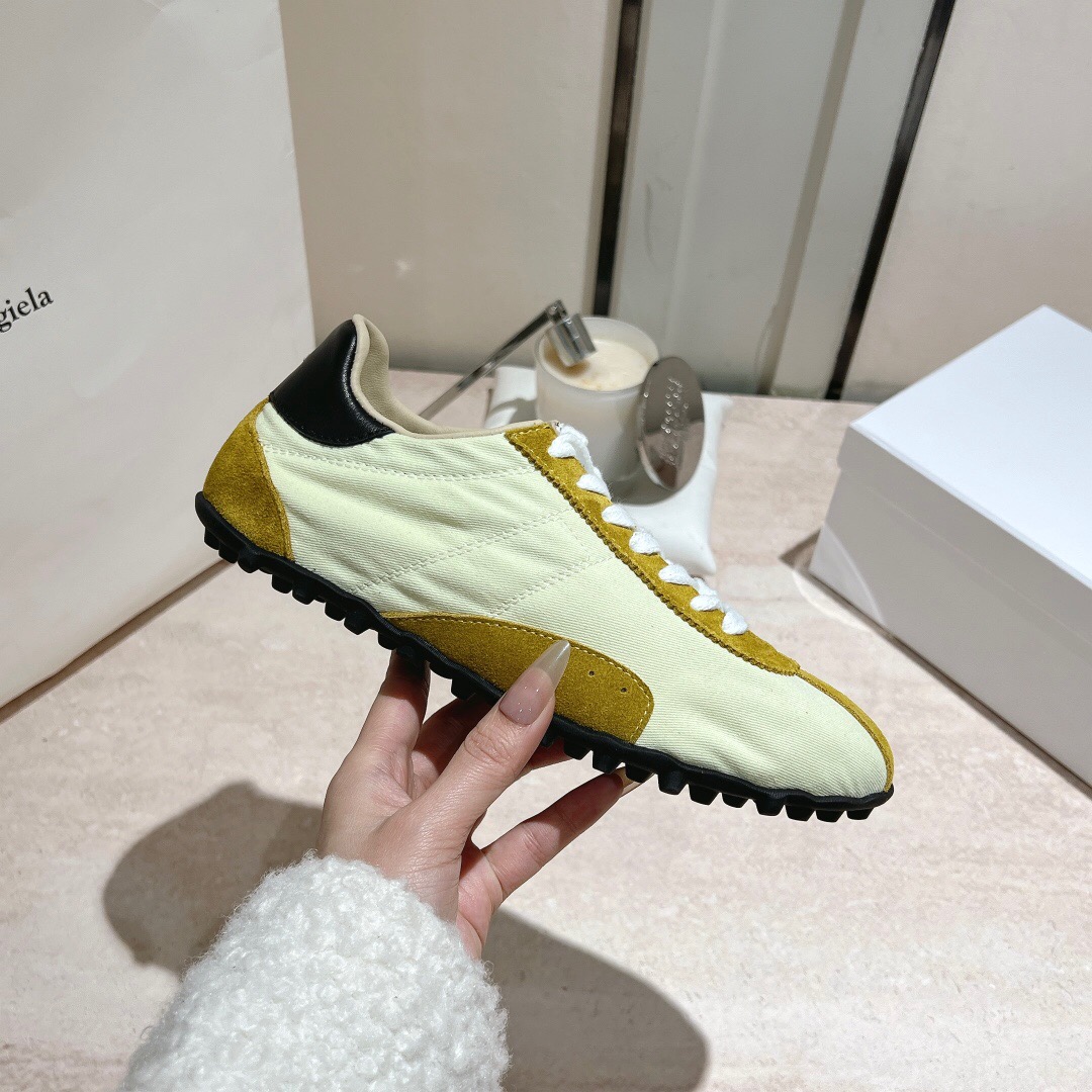 2025 Unisex MM6 Maison Margiela Yellow White Nylon Suede Sneakers