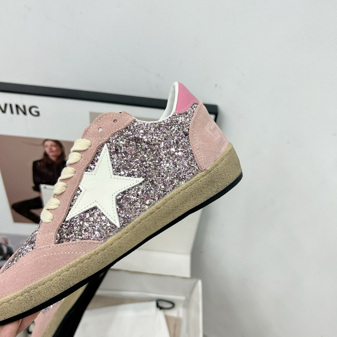 2024 Women GGDB Pink White Glitter Suede Sneakers MJ00260