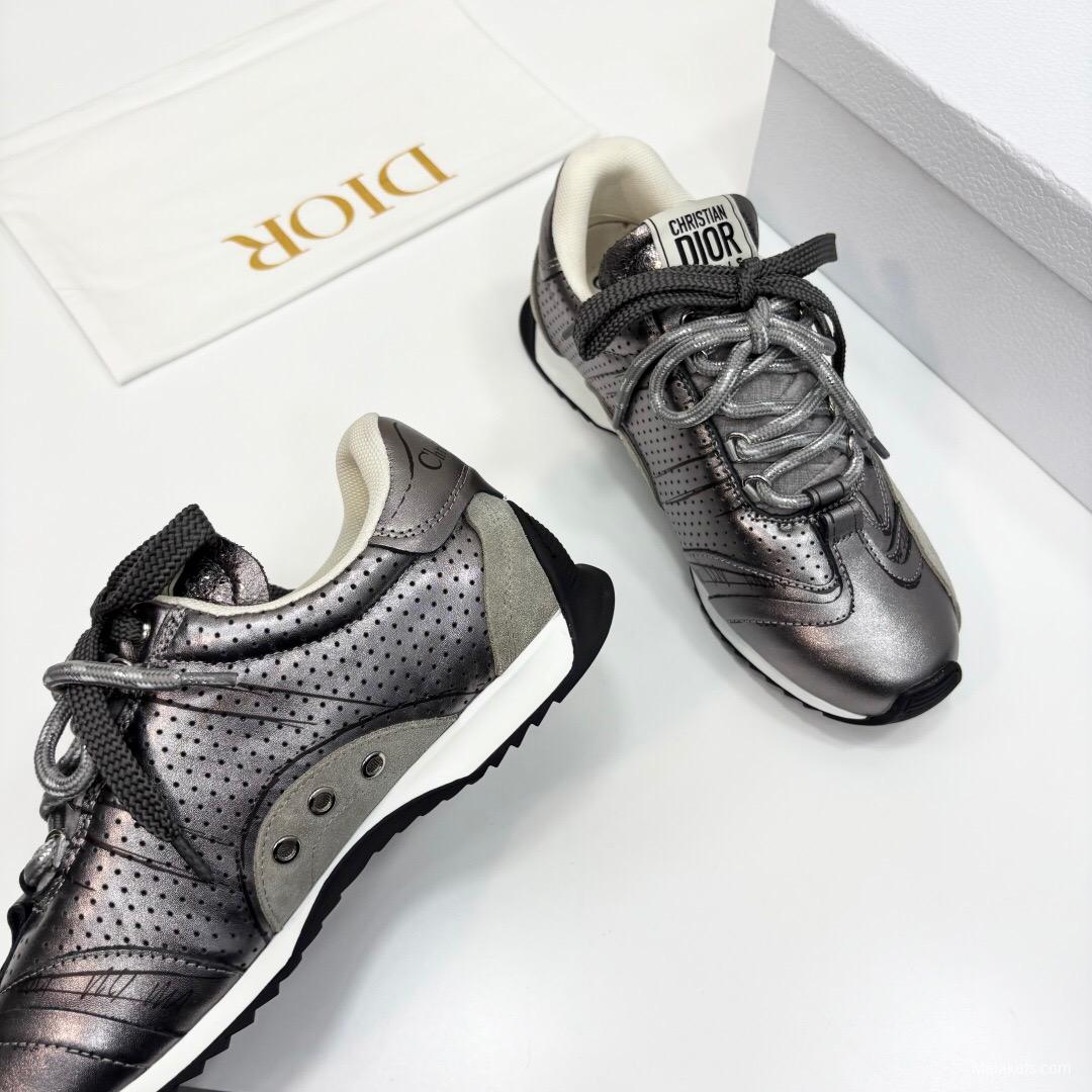 2025 Women Dior Black Grey Leather Mesh Sneakers LY00300