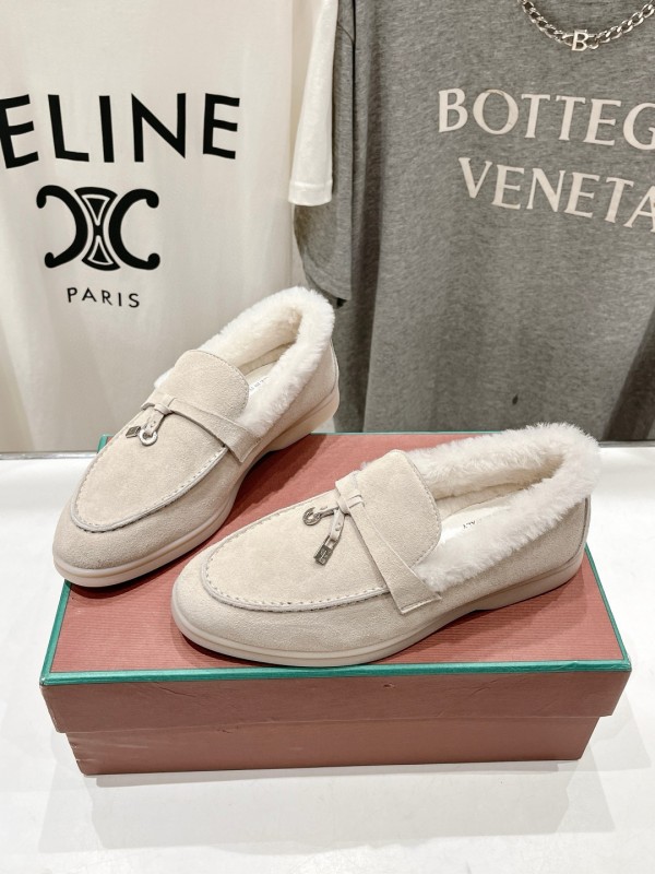 2024 Women LP Beige Suede Loafers Furry Lining MJ00300