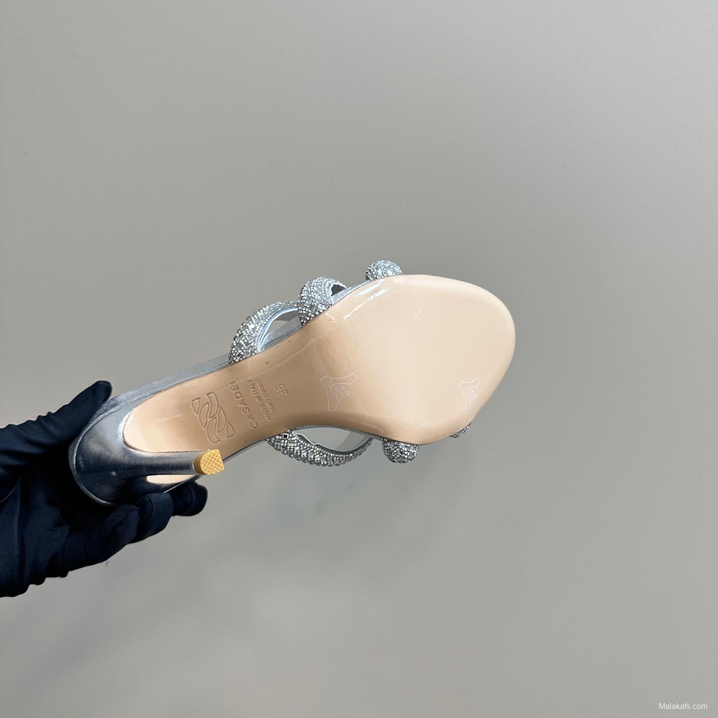 2025 Women Casadei Silver Leather High Heel Crystal Embellished KFY00290