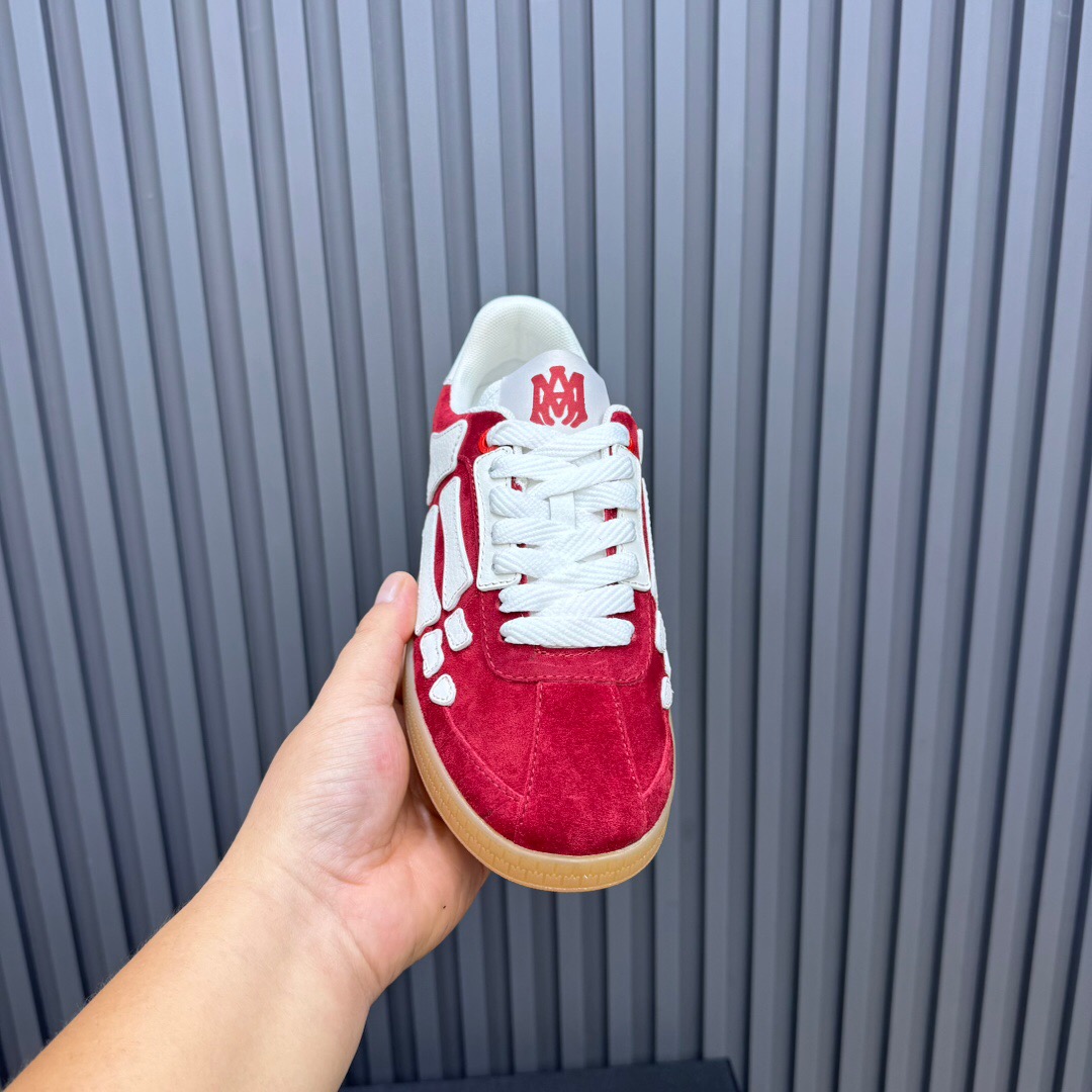 2025 Unisex Amiri Red White Suede Leather Sneakers Skeleton Pattern LY00280