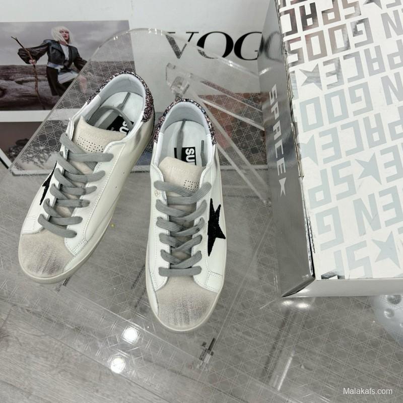 2025 Women GGDB White Black Glitter Leather Sneakers