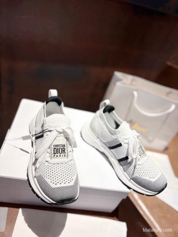 2025 Unisex Dior White Black Flyknit Sneakers LY00260