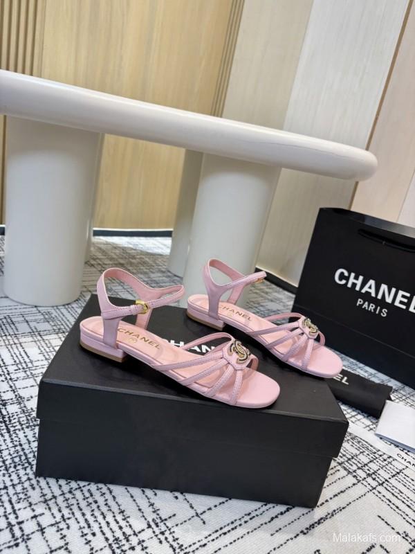 2025 Women Chanel Pink Lambskin Sandals LY00270