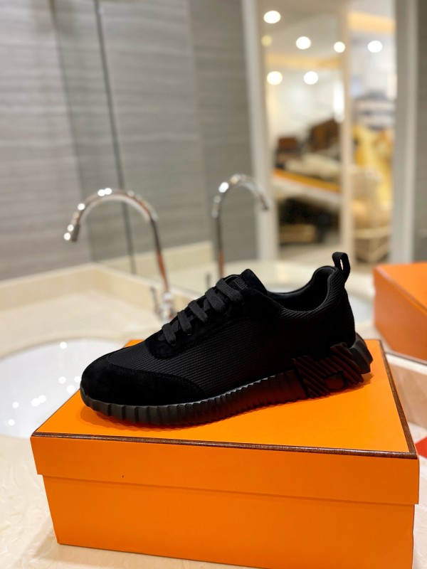 2024 Unisex Hermès Black Imported Glossy Goat Suede Rainproof Fabric Casual Sneakers MJ00320