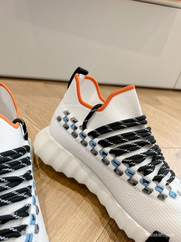 2024 Unisex Hermès White Black Orange Calf Suede Sneakers MJ00290