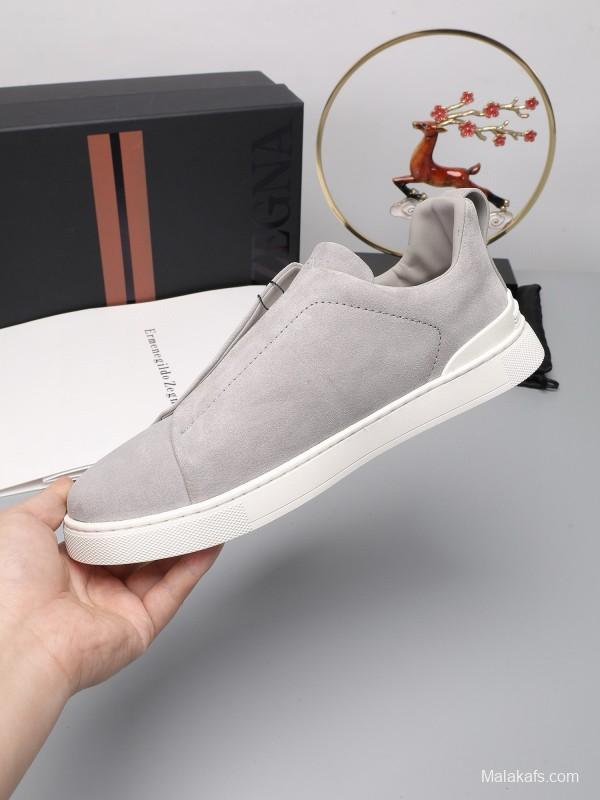 2024 Men Ermenegildo Zegna Grey Suede Sneakers MJ00240