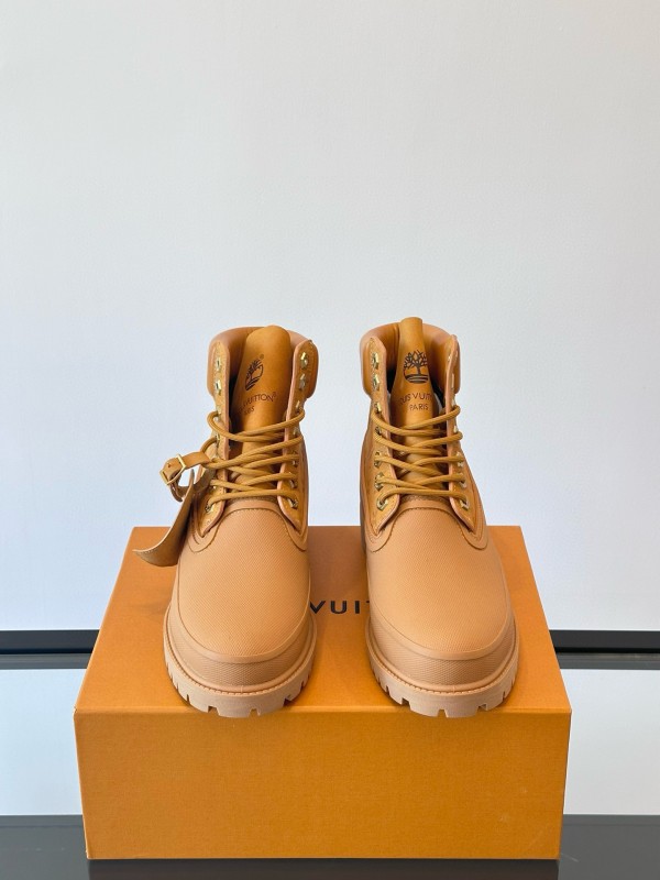 2024 Men Louis Vuitton Brown Leather Waterproof Work Boots MJ00390