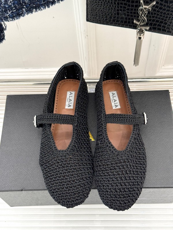 2025 Women AlAIA Black Woven Leather Mary Jane KFY00310