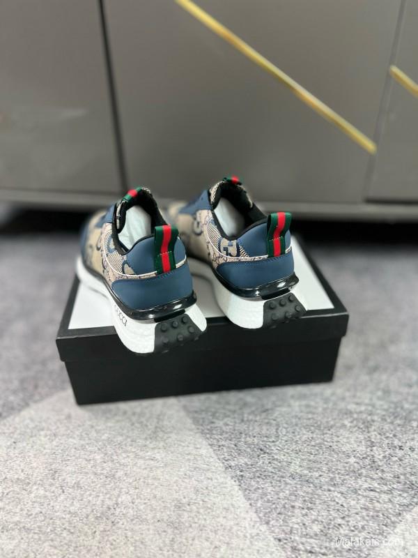 2024 Men Gucci Blue Beige Canvas Leather Sneaker MJ00260