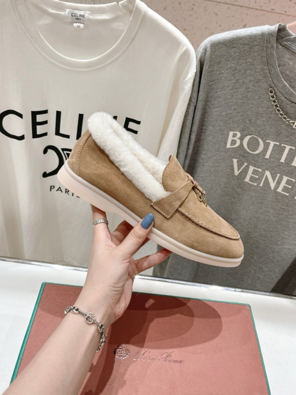 2024 Women LP Beige Suede Shearling Loafers
