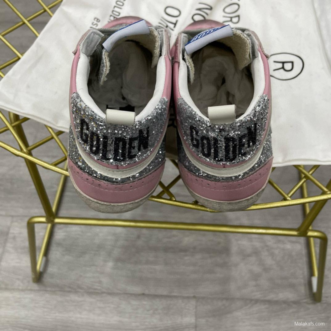 2024 Women GGDB Pink Silver Suede Leather High Top Sneakers MJ00300