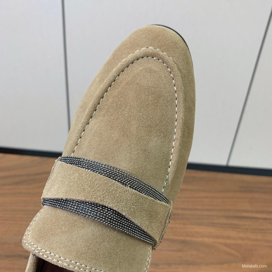 2025 Men Brunello Cucinelli Beige Suede Loafers Handmade Craftsmanship KFY00300(M)