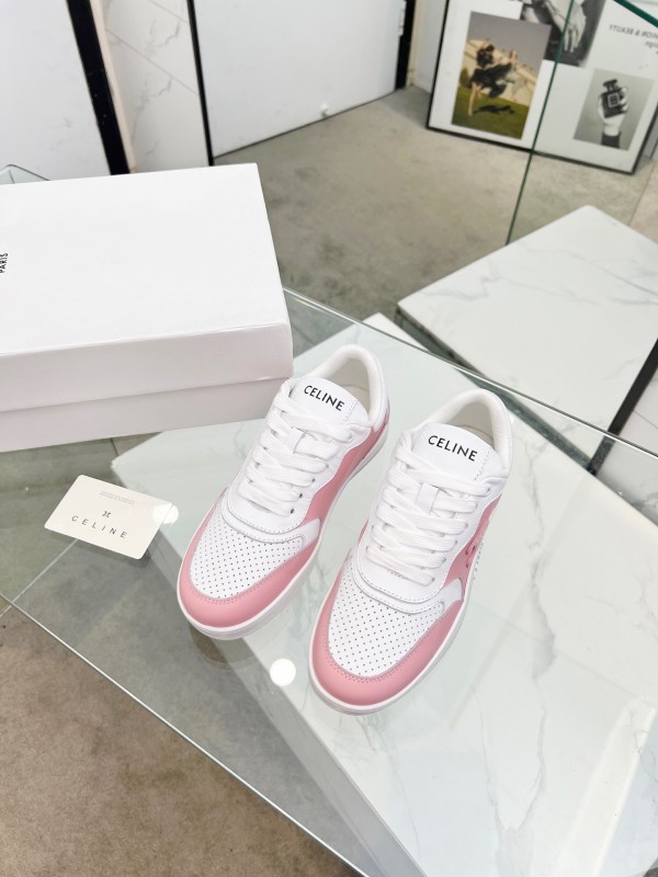2025 Women CELINE White Pink Leather Sneakers