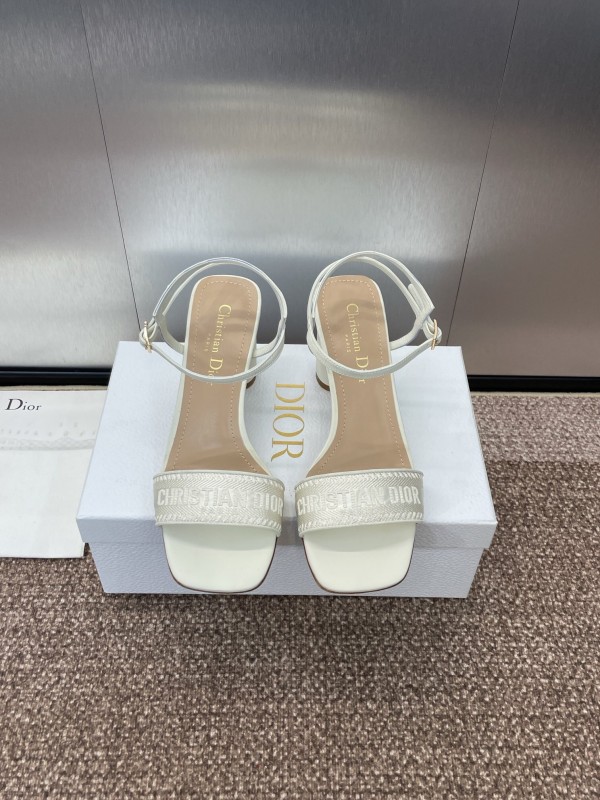 2025 Women Dior White Leather Sandals Embroidery KFY00280