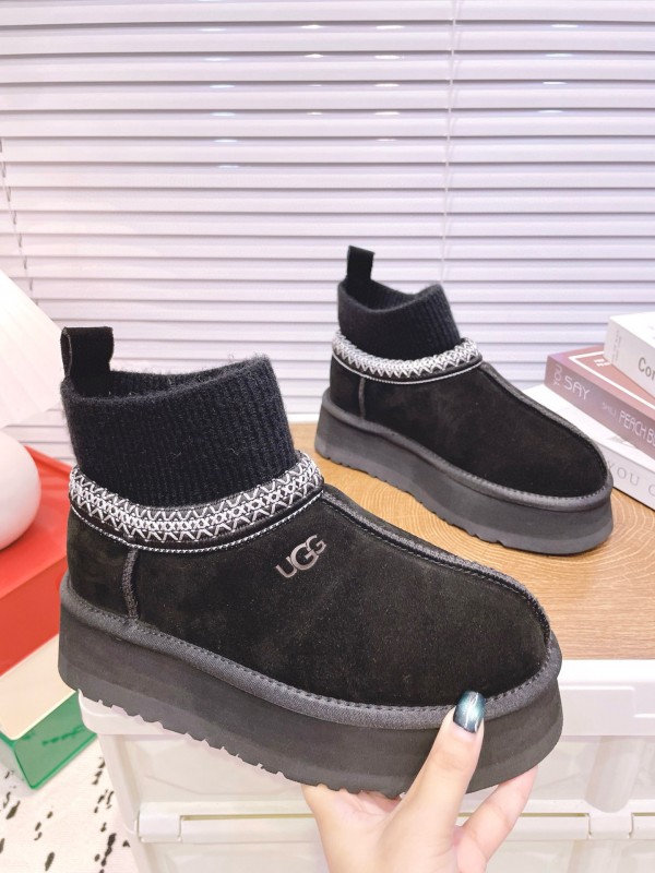 2024 Women UGG Black Suede Knit Sock Snow Boots MJ00230