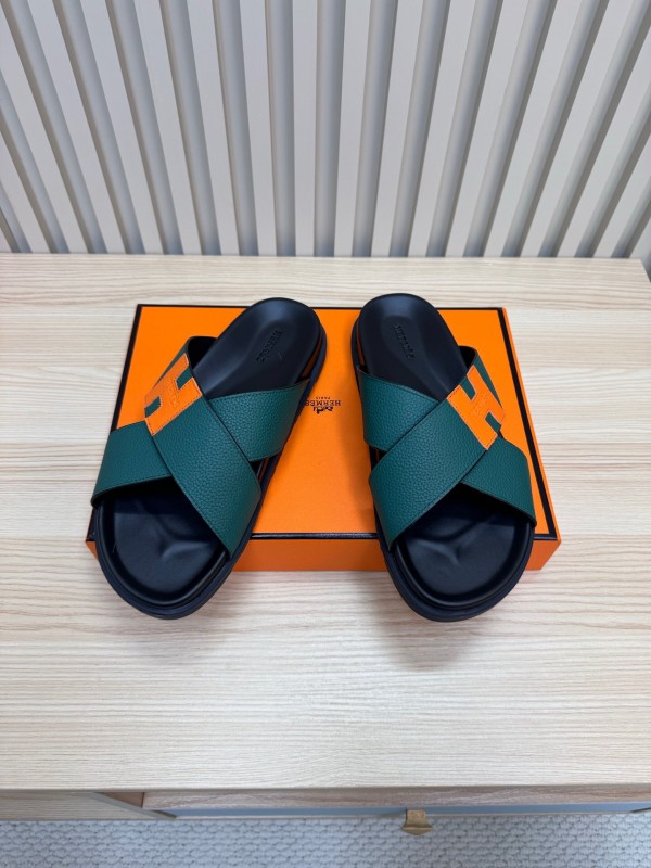 2025 Slippers Hermès Green Orange Leather