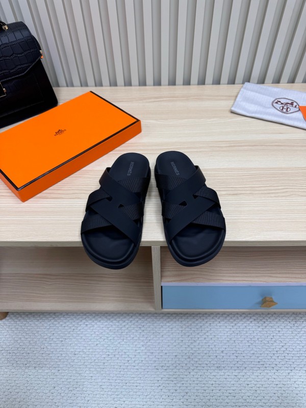 2025 Slippers Unisex Hermès Black Leather Slippers