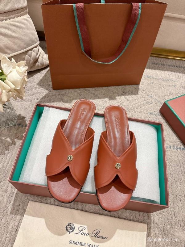 2025 Slippers LP Brown Leather Slippers LY00270