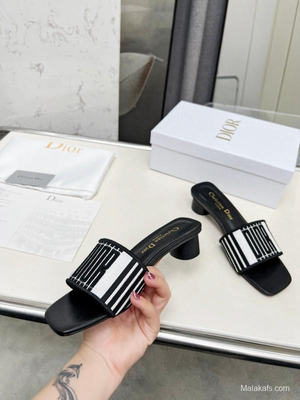 2025 Women Dior Black White Fabric Sandals LY00200