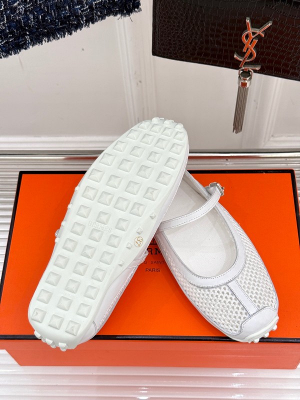 2025 Women Hermès White Mesh Mary Jane