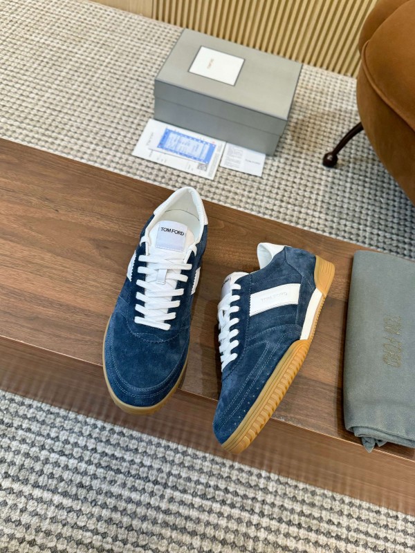 2025 Men TOM FORD Blue White Suede Sneakers LY00360