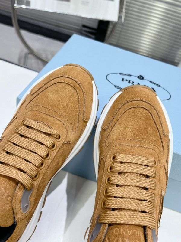 2025 Unisex Prada Brown Suede Leather Sneakers KFY00310