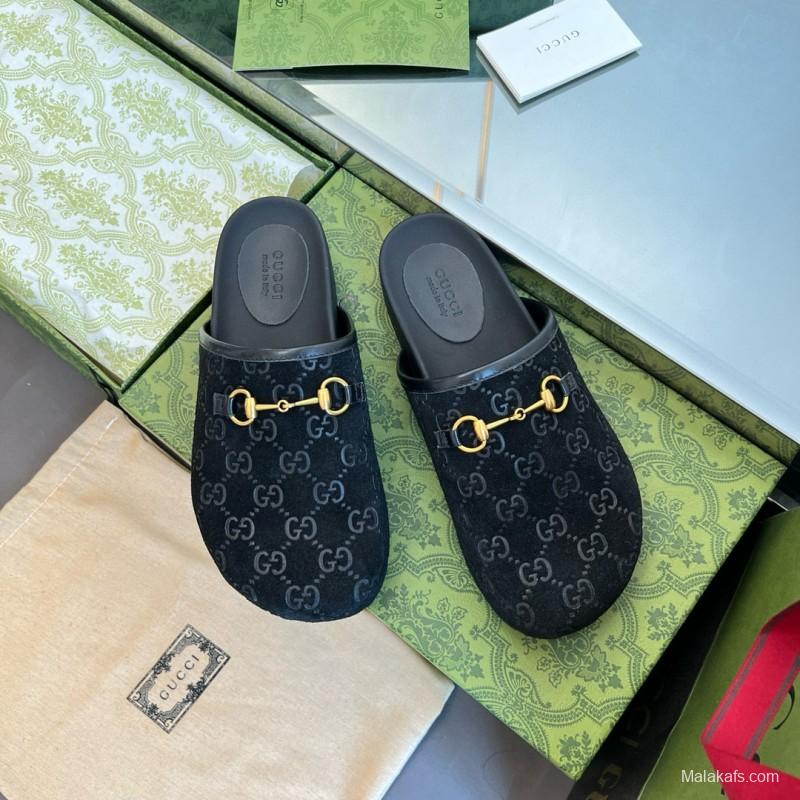 2024 Slippers Gucci Black Suede Slippers MJ00280