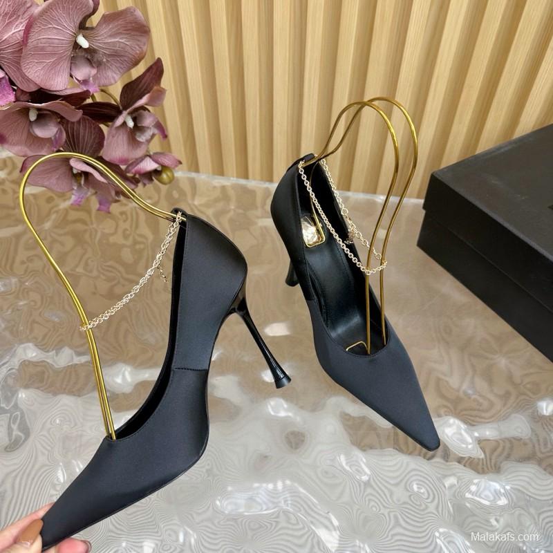 2025 Women Yves Saint Laurent Black Leather High Heel Pumps MJ00310