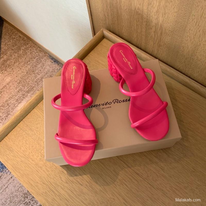 2025 Women Gianvito Rossi Pink Leather Sandals KFY00260