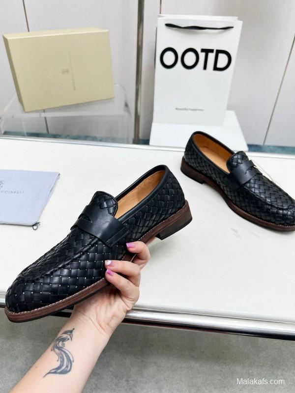 2024 Men Brunello Cucinelli Black Leather Loafers MJ00500