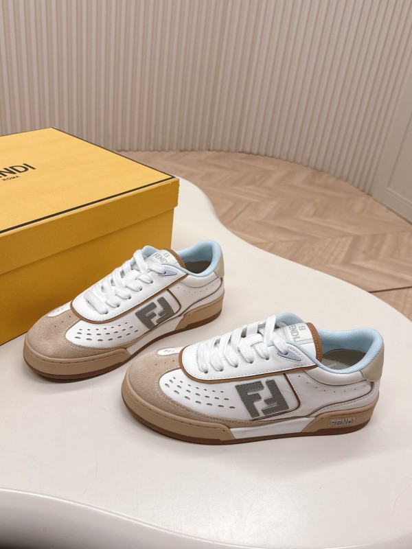 2025 Women Fendi White Beige Suede Leather Sneakers LY00350(F)