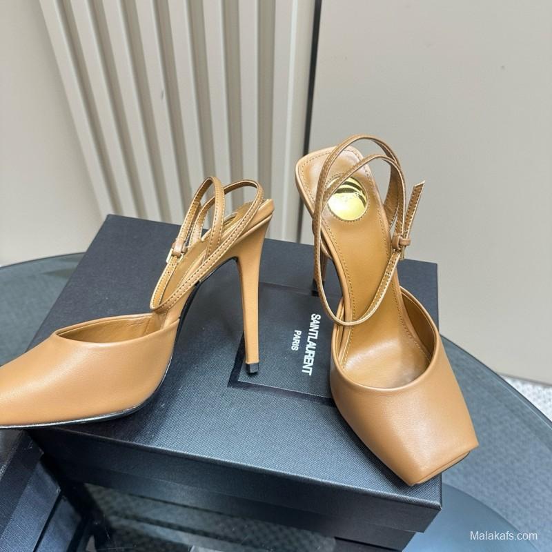 2025 Women Yves Saint Laurent Beige Calfskin Slingback Pumps