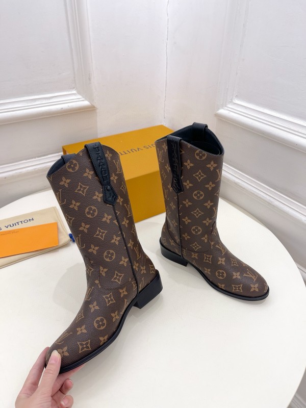 2024 Women Louis Vuitton Brown Monogram Calf Leather Boots MJ00440