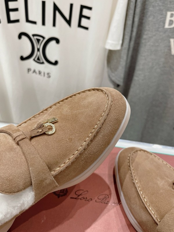 2024 Women LP Beige Suede Shearling Loafers