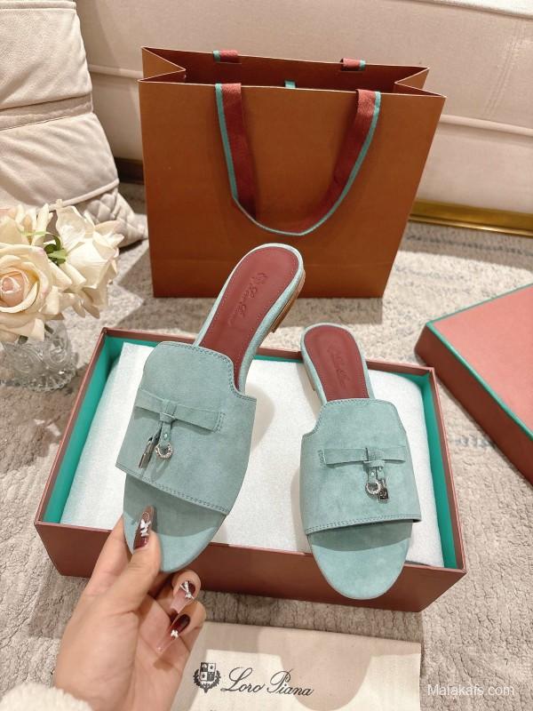 2025 Women LP Light Blue Suede Slippers LY00270