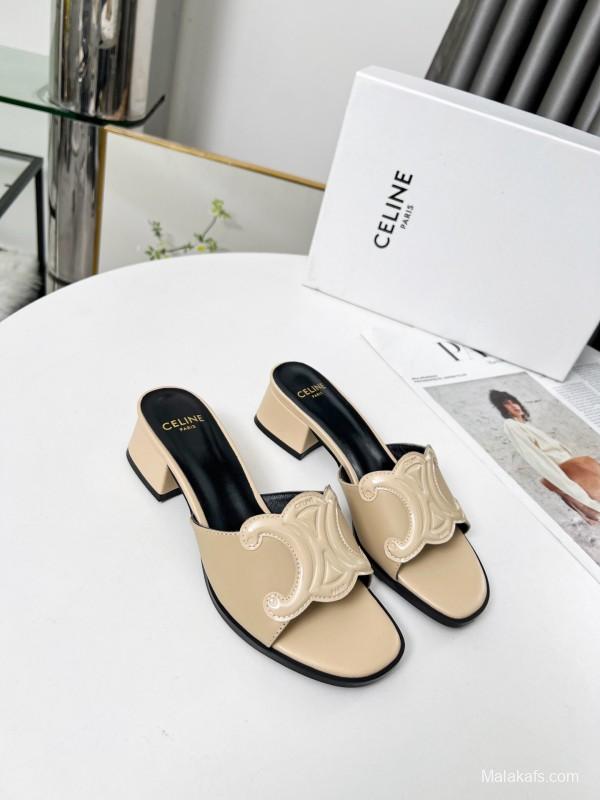 2025 Women Celine Beige Leather Mules