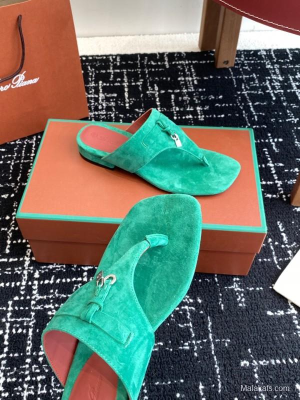 2025 Women Le Parmentier Green Suede Slippers KFY00280