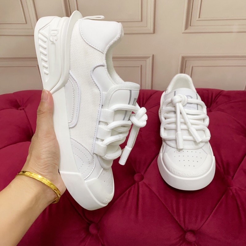 2025 Unisex Dolce & Gabbana White Leather Mesh Sneakers