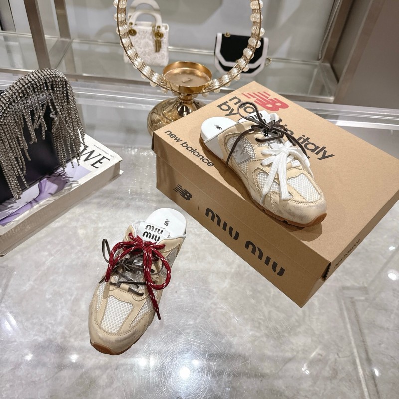 2025 Women Miu Miu Beige White Leather Sneakers