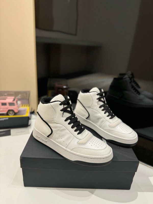 2024 Unisex Yves Saint Laurent White Black Leather Casual Sneakers Perforated MJ00390