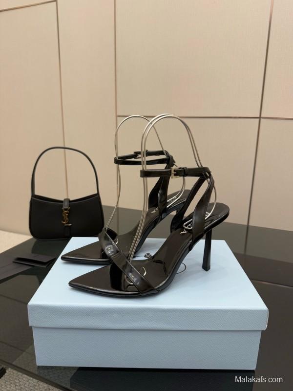 2025 Women Prada Black Leather Heels KFY00290