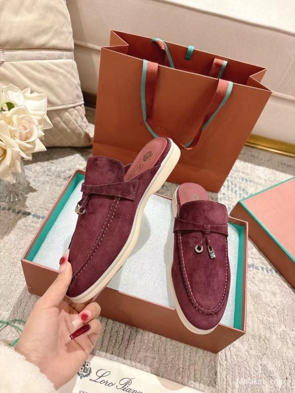 2025 Women LP Burgundy Suede Slippers