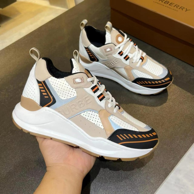 2025 Unisex Burberry Beige White Black Leather Suede Mesh Chunky Sneakers MJ00380(F/W)