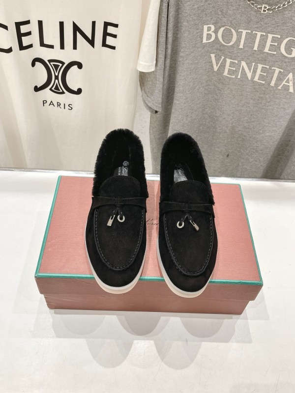 2024 Women LP Black Suede Fur Loafers