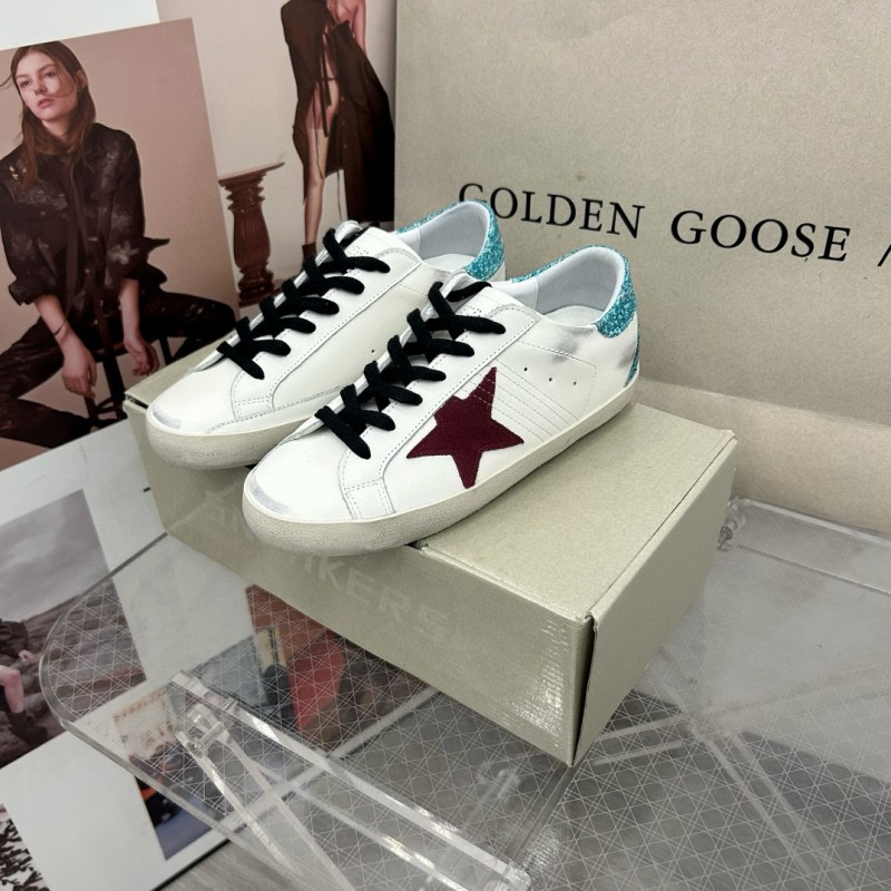 2025 Women GGDB White Burgundy Suede Leather Sneakers MJ00260