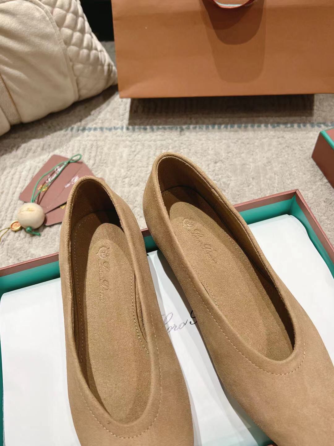 2025 Women Loro Piana Beige Suede Loafers