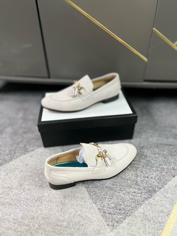 2024 Women Gucci White Suede Leather Loafers