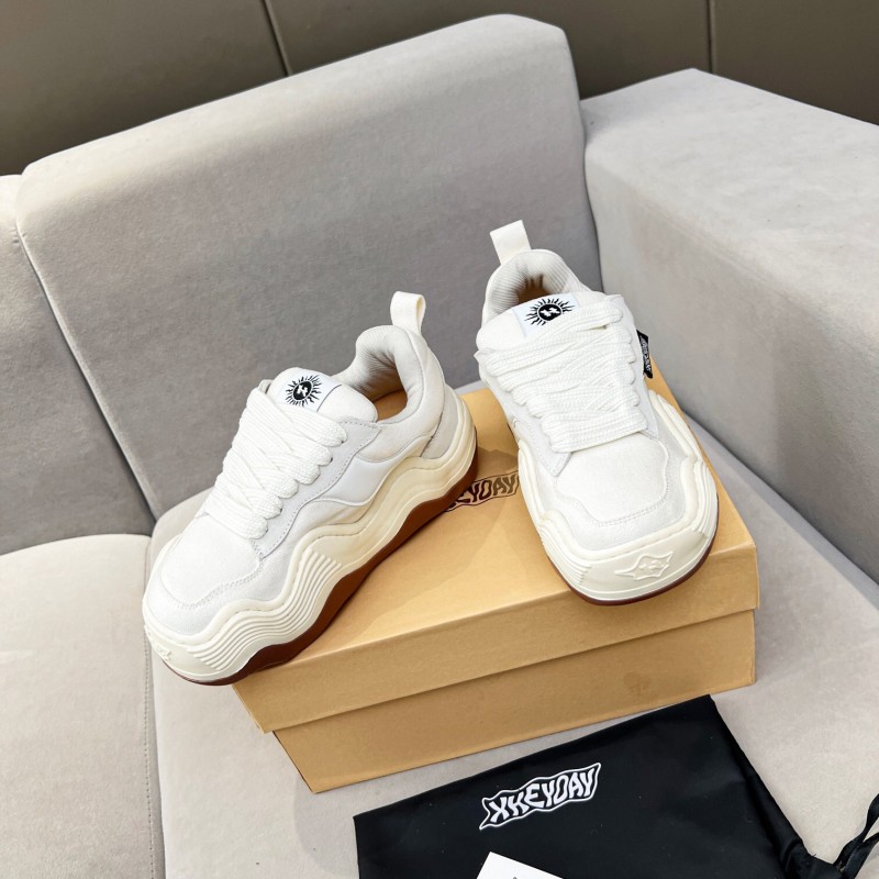 2025 Unisex HEYDAY White Brown Canvas Leather Wave Sneakers KFY00260